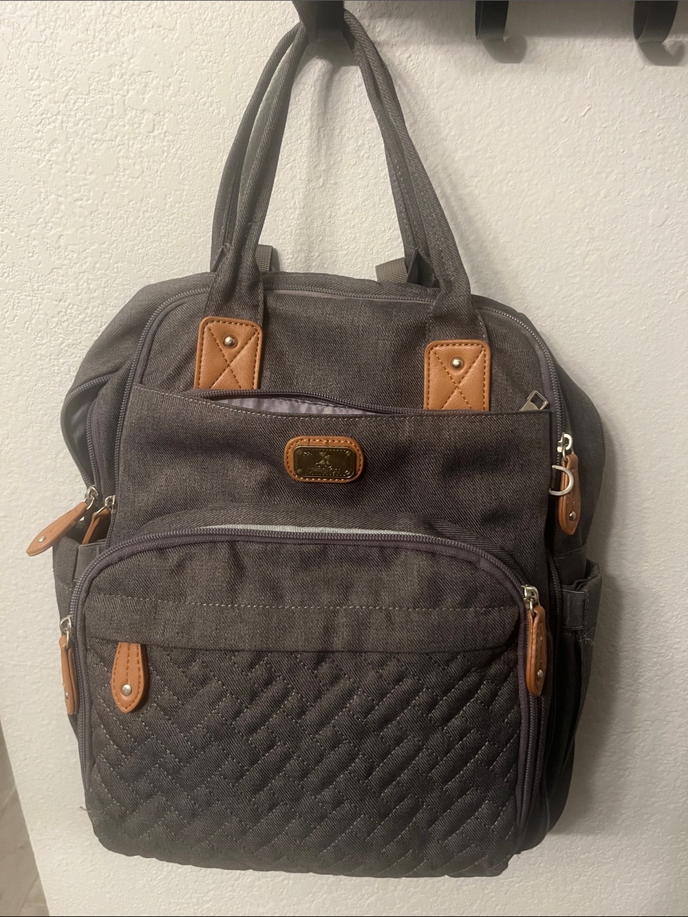 Grey Multi-Pocketed Diaper Bag/Backpack w/ Changing Pad